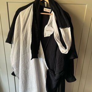 NWT Myrah Penaloza Sari Dress Blk Wht Cotton